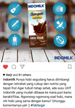 Apapun hobi kamu, pastikan susu UHT 250ml Indomilk yang selalu setia menemani hobimu (IG @indomilk)