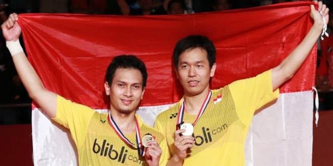 Mohammad Ahsan-Hendra Setiawan saat meraih Juara Dunia tahun 2015/ kompas.com