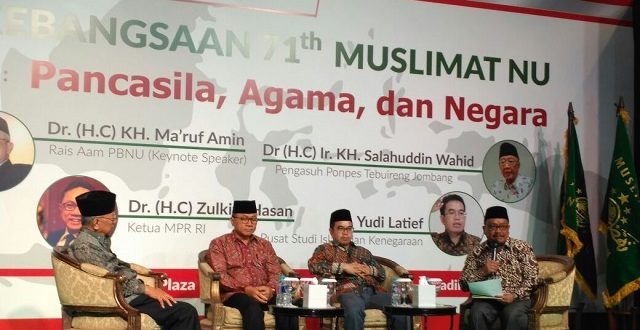 Tampak suasana Diskusi Refleksi Kebangsaan yang diselenggarakan Muslimat NU di Crowne Plaza Hotel, Jakarta dengan tema Pancasila, Agama dan Negara. (DUTA.CO/HUDASABILI)
