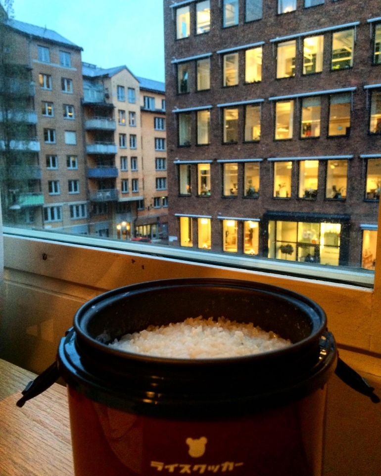 Debut pertama rice cooker mini saya, Stockholm 2015 (foto koleksi pribadi)