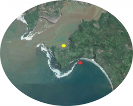 Citra Satelit Pantai Ranca Babakan, yaitu pada titik merah | gambar google map