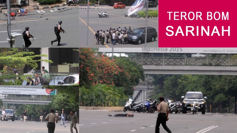 Teror bom di depan Sarinah Thamrin pada awal Januari 2016 yang lalu tentunya tidak bisa pupus dari ingatan saya. Kebetulan lokasi kejadiannya sangat dekat dengan kantor lama saya saat itu. (foto sumber: youtube.com)