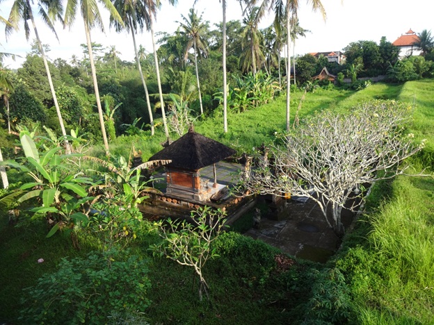 Pemandangan alam dan pura dari kamar resort (Sumber: dokumen pribadi)