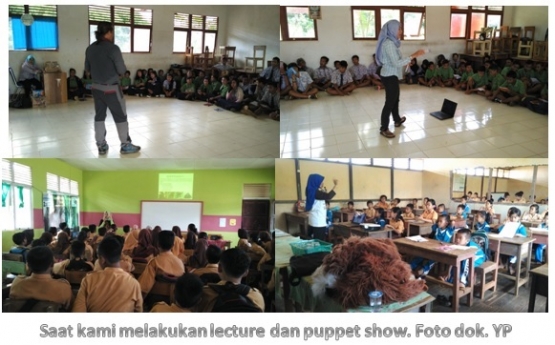 Lecture dan Puppet show di desa-desa saat kami melakukan Ekspedisi Pendidikan Lingkungan. Foto dok. Yayasan Palung