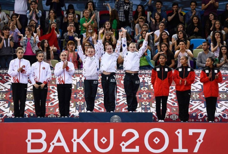 Podium juara senam artistik putri di ISG 2017: Azerbaijan (emas), Turki (perak) dan Indonesia (perunggu). sumber foto: baku2017.com