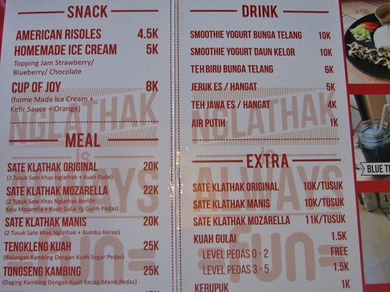 Menu Warung Nglatak. Doc pribadi