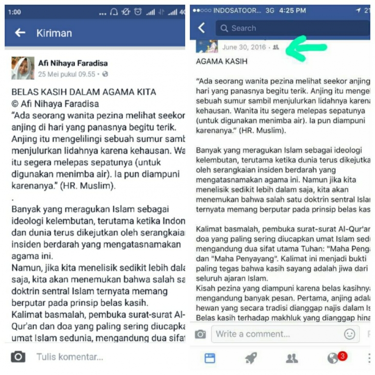 tangkapan layar facebook Afi dan Agama Kasih