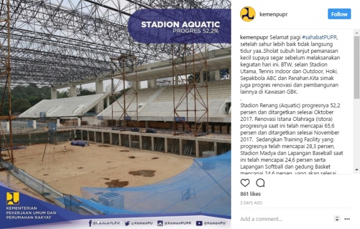 Salah satu unggahan di Instagram Kementerian PUPR.