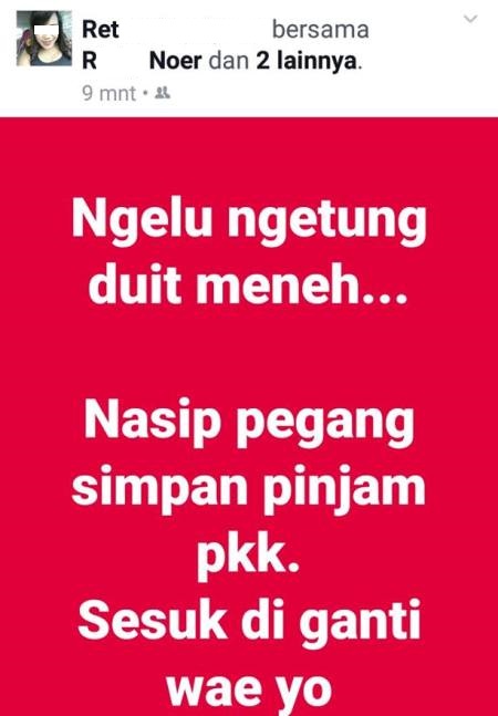 Status yang diunggah di media sosial (foto: dok Retno)