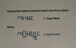 Tulisan Gajah Mada dalam aksara dan bahasa Jawa Kuno oleh Trigangga (Dokpri)