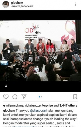 (Gloria saat mengisi salah satu Talkshow Diaspora, satu panggung bersama aktor Joe Taslim dan aktivis pendidikan Butet Manurung| Instagram Gloria Natapraja