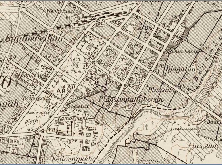 Peta pusat kota Purworejo tahun 1905. Sumber : maps.library.leiden.edu