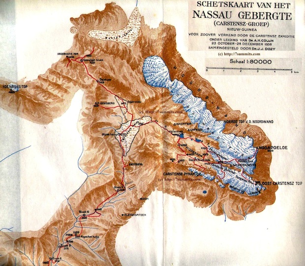 Peta Ekspedisi Cartensz tahun 1936 (sumber; 7summits.com)