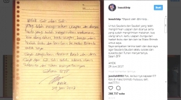 Tulisan Ahok yang diunggah di akun Instagramnya @basukibtp