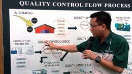 Mulyadi Gunawan, Factory Manager Faber-Castell Cibitung menjelaskan alur produksi connector pen yang bermutu nomor satu (Dokpri)