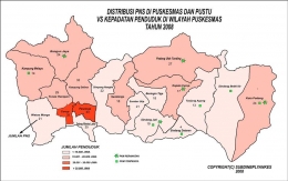 Peta Distribusi PNS Puskesmas dan Kepadatan Penduduk di Puskesmas. Dokumentasi pribadi