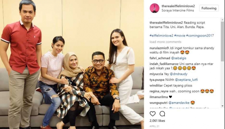 para pemeran Eiffel I'm In Love 2 di antaranya ada Tommy Kurniawan, Helmy Yahya dan Hilda Arifin. (foto: akun IG @therealeiffeliminlove2)