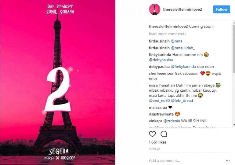 Poster teaser fillm Eiffel I'm In Love 2 yang ber-setting di kota Paris. (foto sumber: akun IG @therealeiffeliminlove2)