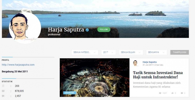 Capture halaman profil Harja Saputra