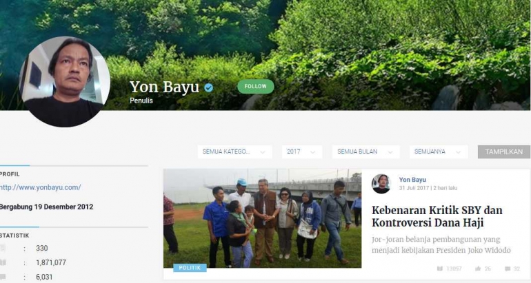 Capture halaman profil Yon Bayu