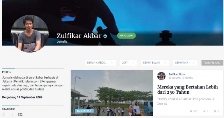 Capture halaman profil Zulfikar