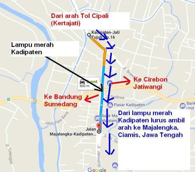 Lampu Merah Kadipaten lurus ambil arah ke Majalengka (sumber gambar: google dimodifikasi: penulis)