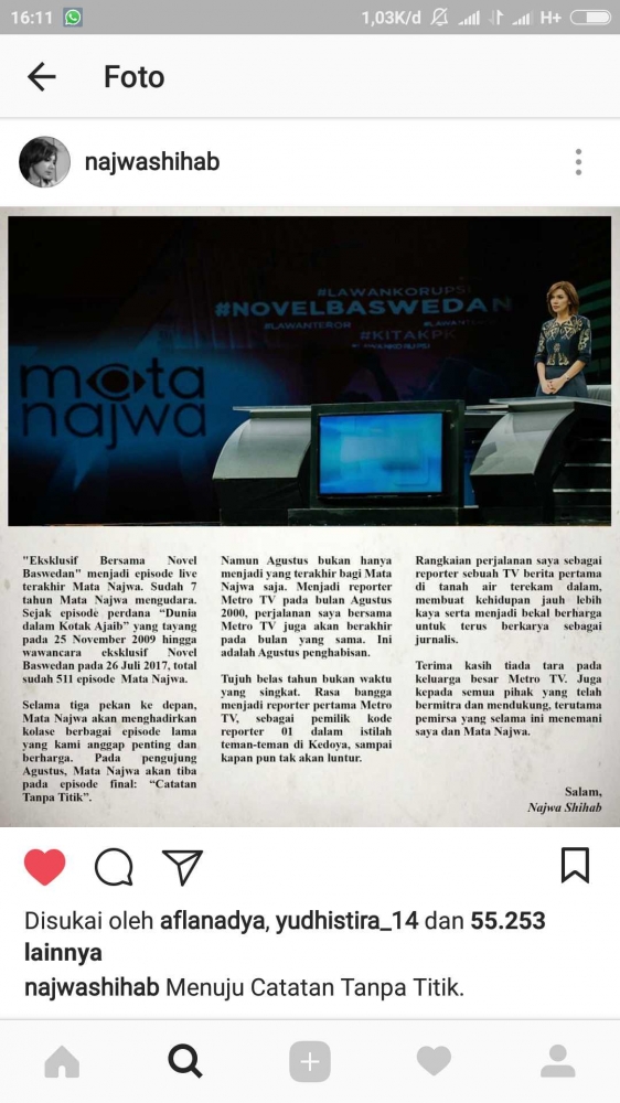 Sumber : Instagram Najwa Shihab