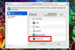 Pada MacBook, cari pengaturan akun di System Preferences, pilih Account, dan hilangkan centang pada Find My Mac. Sumber: kompas.com