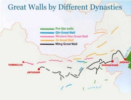 Diagram Tembok Panjang Qin diantara tembok-tembok di berbagai masa. (gambar dari nouah's ark)