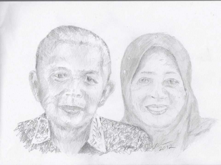 Ayah & Ibu (sketsa pensil 2B di atas kertas gambar, I.H) 
