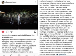 Ungkapan kekecewaan terhadap penyelenggaran Prambanan Jazz 2017 yang disampaikan melalui akun instagramnya (sumber instagram).