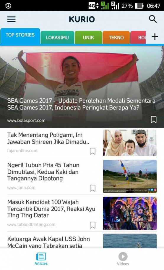 Aplikasi portal berita Kurio (Dokumentasi Pribadi)