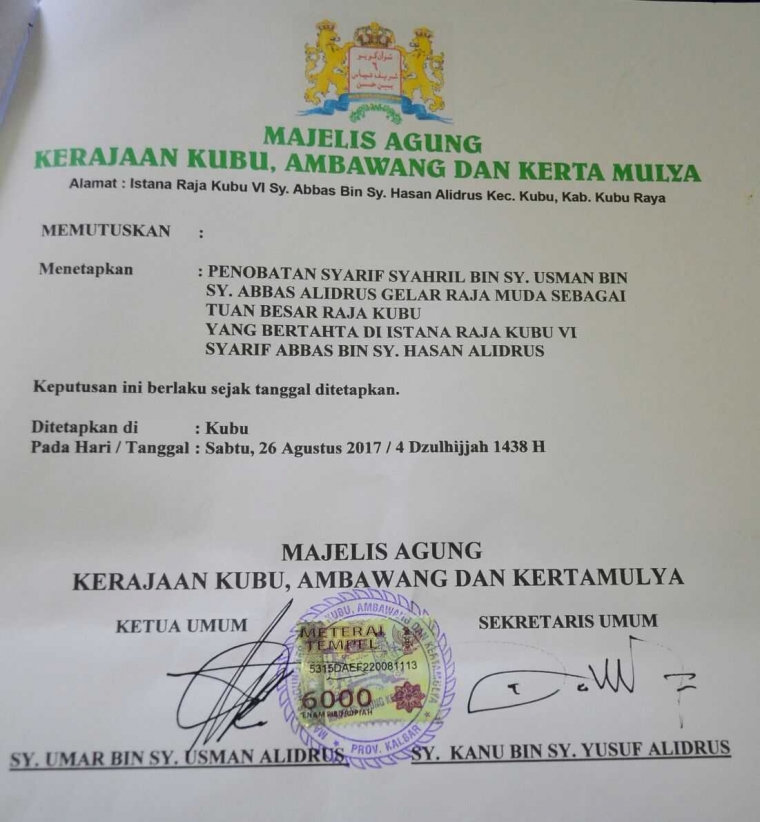 Surat Penobatan.