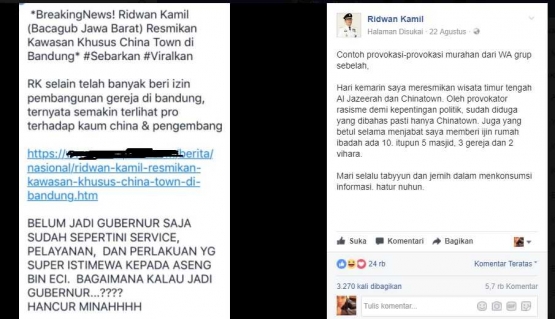 Informasi Negatif Mudah Menyebar di Dunia Maya (Sumber: Fb Ridwan Kamil)
