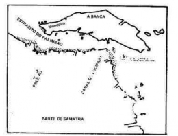 Peta sketsa Selat Bangka berdasarkan Andre Persira Dos Reis tahun 1654 (dok. Manguin 1984 dalam Rangkuti 2017)