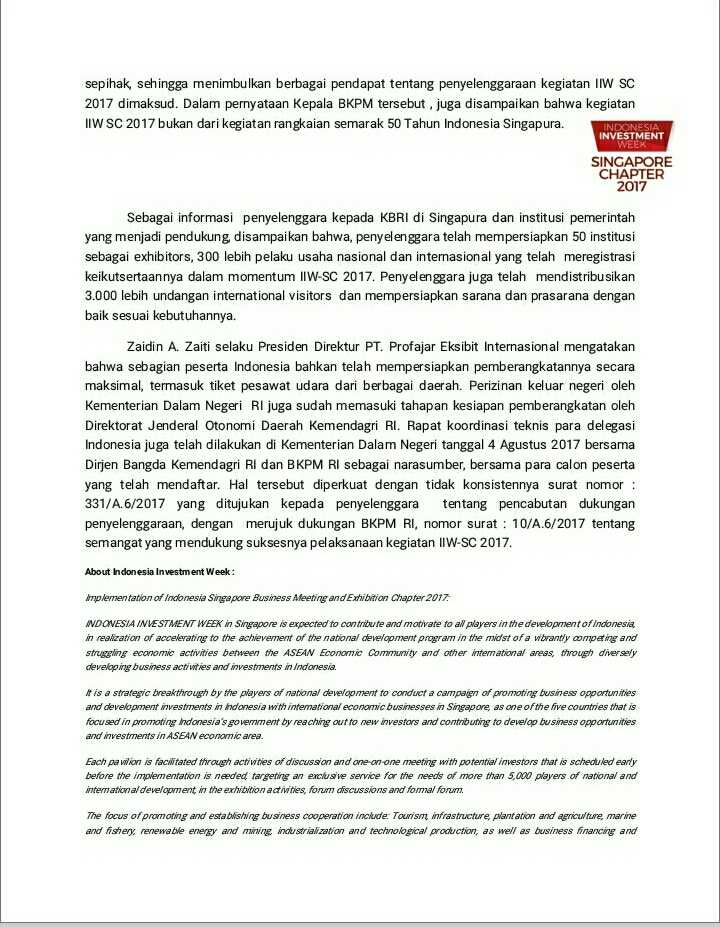 Keterangan Pers PT. PEI
