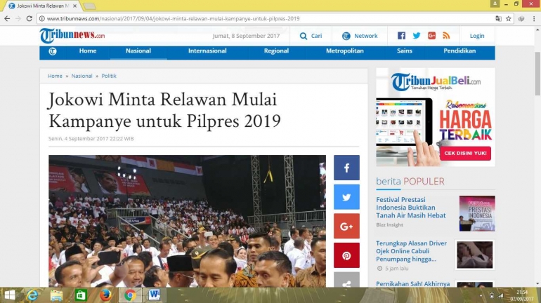 Jokowi Minta Relawan Mulai Kampanye 2019. Sumber : Tribunnews.com