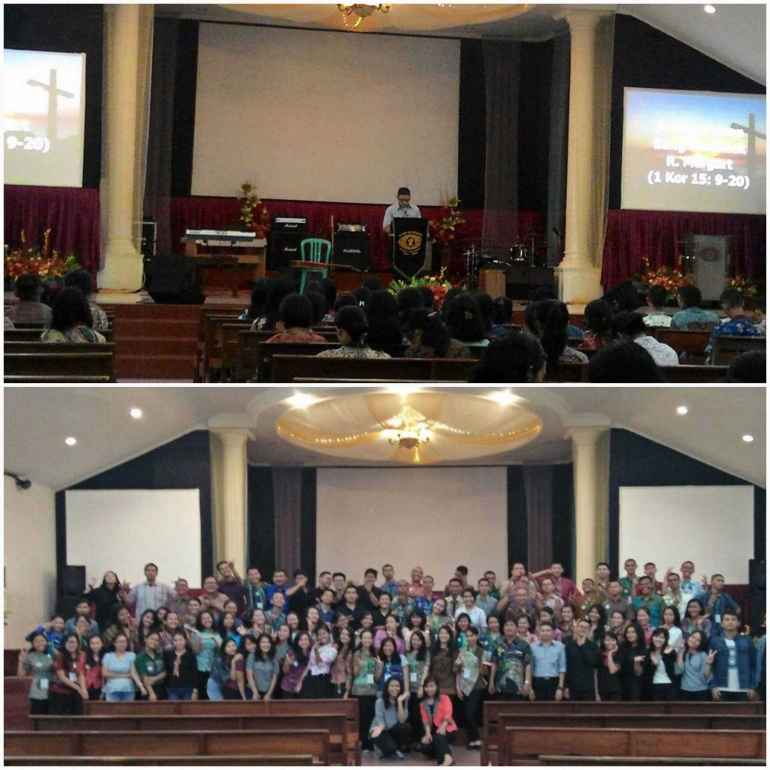 Mahasiswa Kristen Protestan di Gereja Isa Almasih. Sumber: Panitia PMB 2017