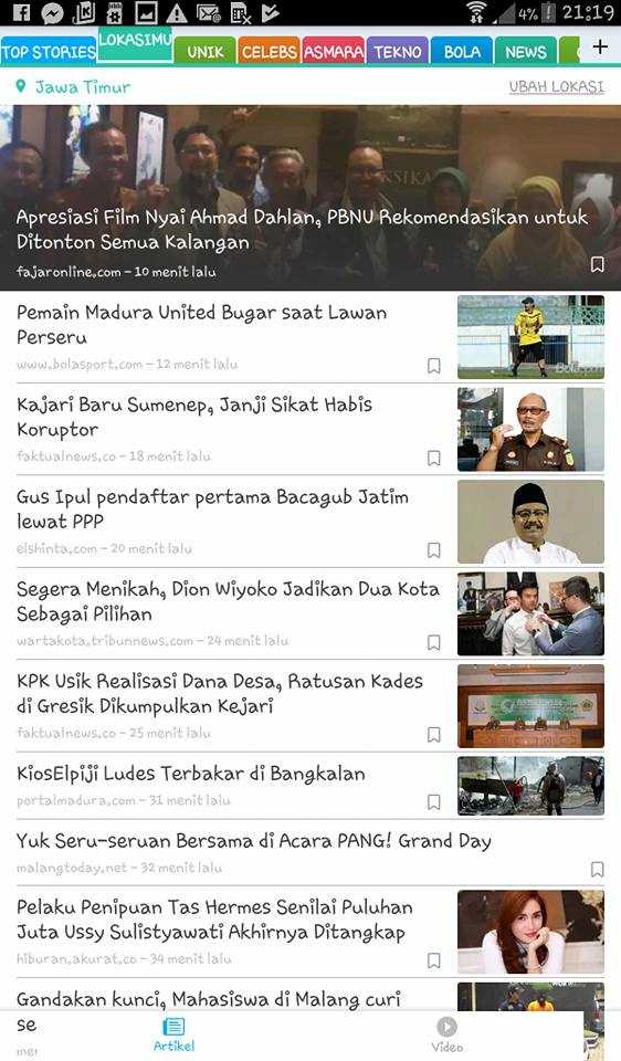 dok.pri screen shoot berita lokal Jawa Timuran berdasarkan fitur pencarian manual