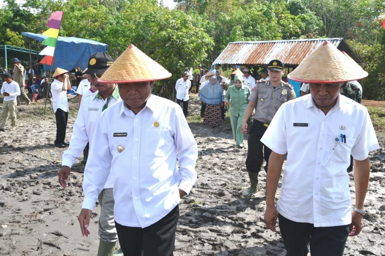 Bupati Bangka menuju areal persawahan. (Dok. Humas Pemkab Bangka)