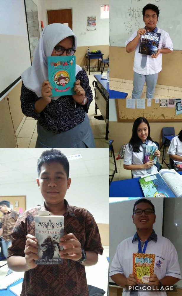 Para siswa yang telah memulai Book Project: (dari kiri atas searah jarum jam) Hafizhah, Armand, Indhi, Andreas, dan Dimas