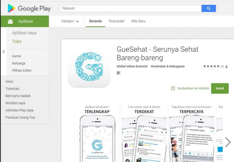 Deskripsi : apps GueSehat tersedia di PlayStore / Google Play I Sumber Foto : Playstore