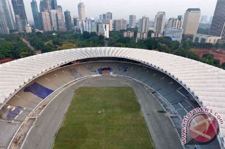Stadion GBK, banyak mengalami kemajuan dalam renovasinya. Stadion ini mampu bertahan 50 tahun ke depan. Foto | Antara.
