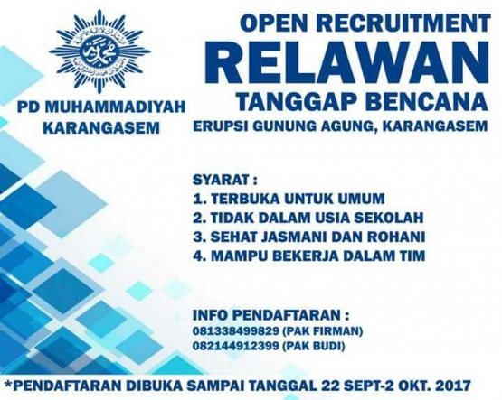 Informasi perekrutan relawan Muhammadiyah Karangasem.