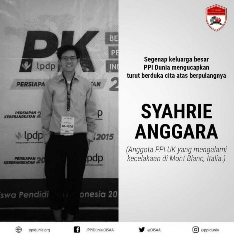 Syahrie Anggara, Mahasiswa UK yang meninggal Akibat Kecelakaan saat Pendakian Gunung (SUmber; Instragram PPI Dunia)