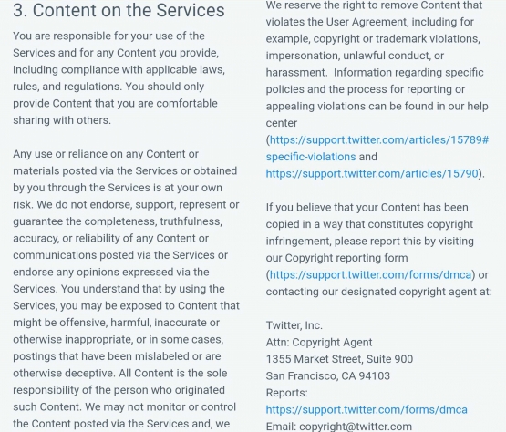 Terms and conditions yang diterapkan di Twitter (twitter.com)