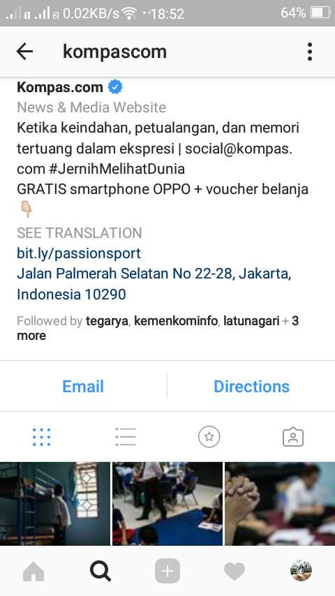 Akun instagram Kompas.com