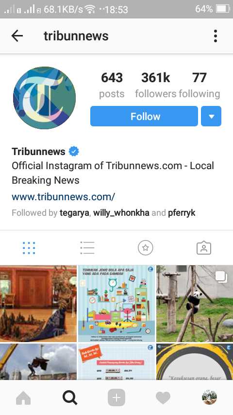 Akun instagram Tribunnews