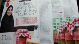 Profil Mba Nani Kurniasari dan produk selai Move On di sebuah majalah bertiras nasional. (foto: dok. Mba Nani)