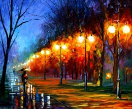 Fall, Rain, Alley by Leonid Afremov (afremov.com)